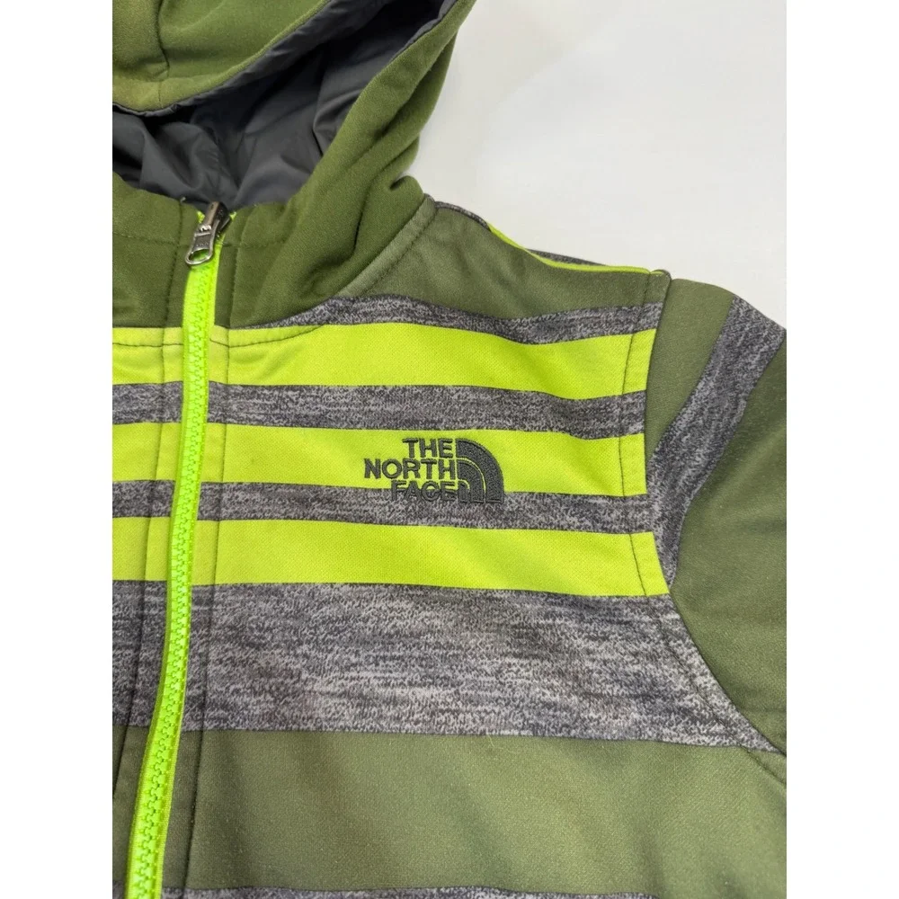 The North Face Boys Reversible Hooded Zip Up Jacket Green Gray Stripe Size‎ XS